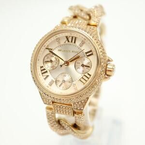 Michael Kors Iced Out Pave Calendar Watch 34mm Chain Bracelet MK3330 New Battery
